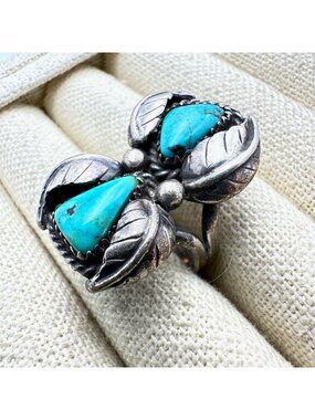 Vintage Native American Hallmarked RA Turquoise Sterling Silver Ring Size 9.5